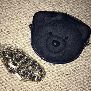 Navy Blue Bear Satchel Purse